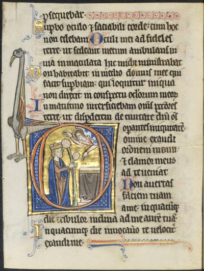 Psalterin lehti: Alkusana D: Daavid rukouksessa alttarin edessä ja Kristus pilvessä..., n. 1270-12 tekijältä Unbekannt