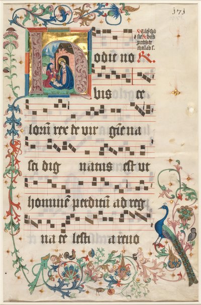 Lehti antifonaasta: Alkukirjain H, jossa on Syntymä recto ja Text verso, c. 1480. tekijältä Unbekannt