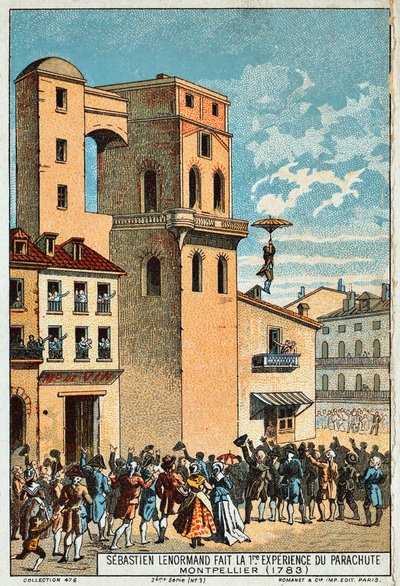 Lenormand hyppää Montpellierin observatorion tornista, 1783, 1800-luku tekijältä Unbekannt