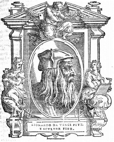 Leonardo da Vinci. Lähettäjä: Giorgio Vasari, Erinomaisimpien italialaisten maalareiden, kuvanveistäjien ja arkkitehtien elämä, 1568 tekijältä Unbekannt