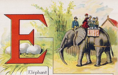 E-kirjain: Elefantti. Kaiverrus "ABC L