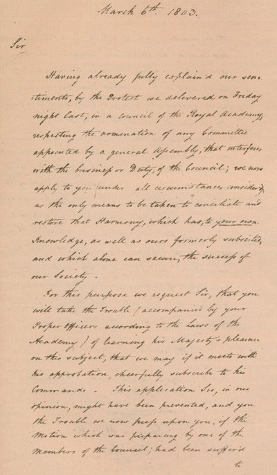 Kirje Benjamin Westille, Kuninkaallisen Akatemian presidentille, 1803 1904 tekijältä Unbekannt