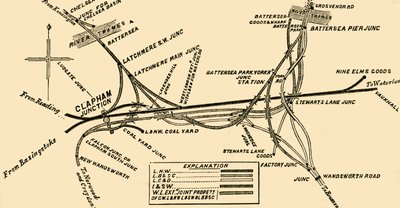 Lines of Rail Clapham Junctionissa, c1878. tekijältä Unbekannt