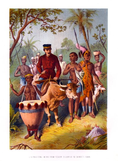 Livingstone heikko kuumeesta saattoi Shintes Towniin, 1800-luku tekijältä Unbekannt