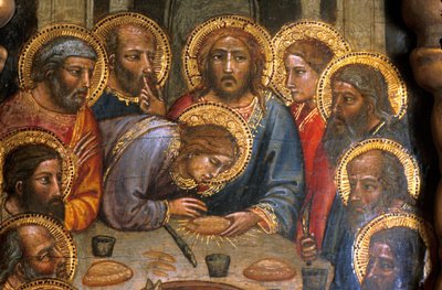 Loire Atlantic N* 090 - Nantes/Museum of Fine Arts - "" The Dinner"" (yksityiskohta) kirjoittanut Mariotto di Nardo (k. 1424) - Italian primitiivi 1300-luvulla tekijältä Unbekannt