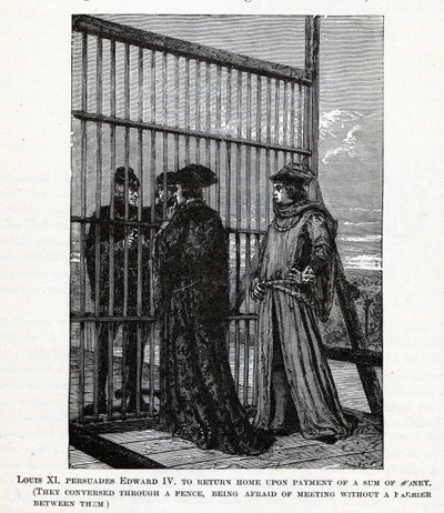 Ludvig XI suostuttelee Edward IV:n palaamaan kotiin rahasummalla, 1882 tekijältä Unbekannt