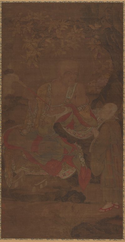 Luohan kädessään kärpäsvispilä, hoitajan kanssa, 1300-luku. tekijältä Unbekannt