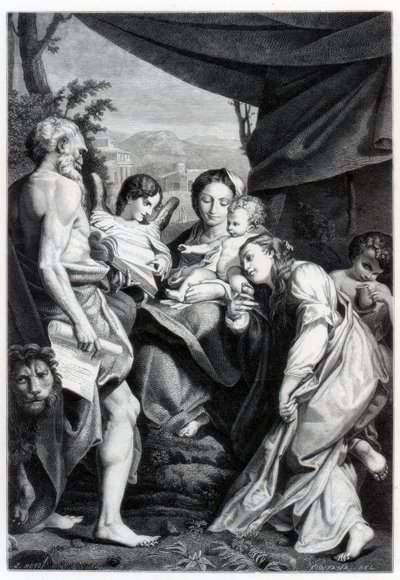 Madonna ja lapsi Pyhän Hieronymuksen ja Maria Magdalenan kanssa Päivä, 1525-1528 1870 tekijältä Unbekannt