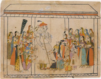 Maharaja Raj Singh, jota hänen naisensa ihailevat, n. 1710-20. tekijältä Unbekannt