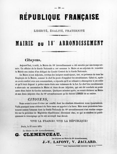 Mairie du 18th Arrondissement, Pariisin kommuunin ranskalaisista poliittisista julisteista, toukokuu 1871 tekijältä Unbekannt