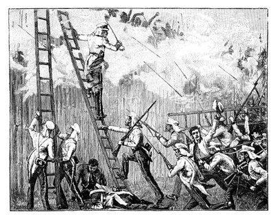 Majurit Fraserit ryntäilevät ryöstöä kantamassa Rangoonin edessä 1800-luvulla tekijältä Unbekannt