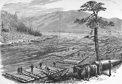 Lauttojen tekeminen Susquehanna-joella. Kohtaus Erie Railroadin varrella, 1883 tekijältä Unbekannt