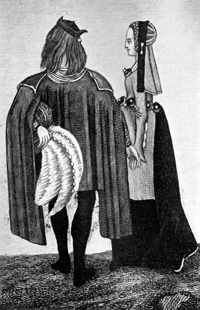 Miesten ja naisten puku, 1400-luvun loppu - 1500-luvun alku, 1910 tekijältä Unbekannt