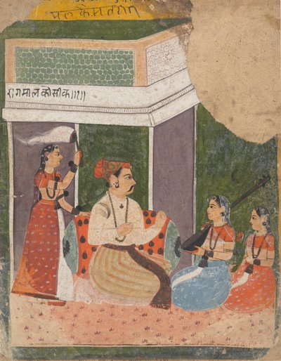 Malkos Raga: Sivu hajallaan olevasta Ragamala-sarjasta Musiikkimuotojen seppele, n. 1640-50. tekijältä Unbekannt