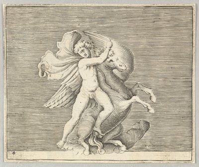 Man Grappling with Winged Horse, julkaistu n. 1599-1622. tekijältä Unbekannt