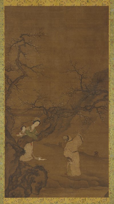 Mies ja nainen nauttivat luumunkukista, Ming- tai Qing-dynastia, 1400-1700-luku. tekijältä Unbekannt