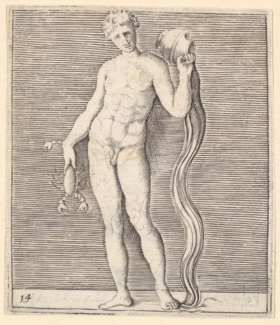 Mies rapuilla ja vesiurna, julkaistu n. 1599-1622. tekijältä Unbekannt