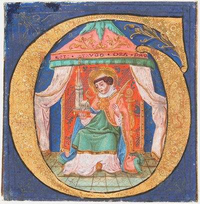 Käsikirjoitus valaistuksen kanssa Saint Trudo Trondin kanssa O:ssa, kuorokirjasta, 1400-luku. tekijältä Unbekannt