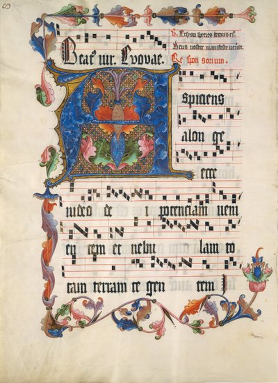 Käsikirjoituslehti alkukirjaimella A, antifonaarista, n. 1425-50. tekijältä Unbekannt