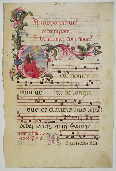 Käsikirjoituksen lehti alkukirjaimella E, antifonaarista, italialainen, 1500-luku. tekijältä Unbekannt