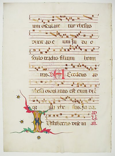 Käsikirjoituksen lehti alkukirjaimella I, antifonaarista, italialainen, 1400-luku. tekijältä Unbekannt