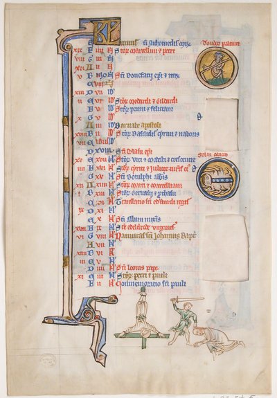 Käsikirjoituslehti kesäkuun kalenterilla, Royal Psalterista, Brittiläinen, 1200-luku. tekijältä Unbekannt
