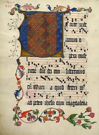 Käsikirjoitus lehti alkukirjaimella V, antifonaarista, saksa, n. 1425-50. tekijältä Unbekannt