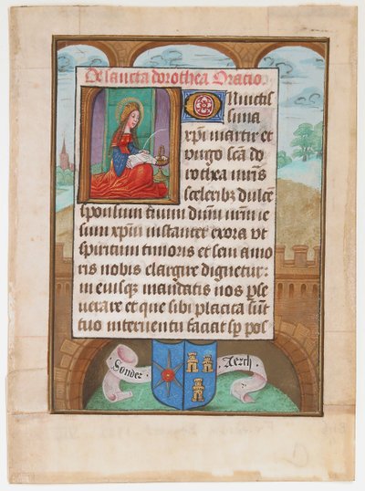 Käsikirjoitus Leaf Saint Dorothyn kanssa, Tuntien kirjasta, n. 1500. tekijältä Unbekannt