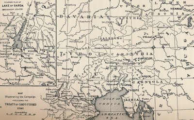 Kartta, joka havainnollistaa Campo-Formion sopimusta edeltävää kampanjaa, 1797, 1896 tekijältä Unbekannt