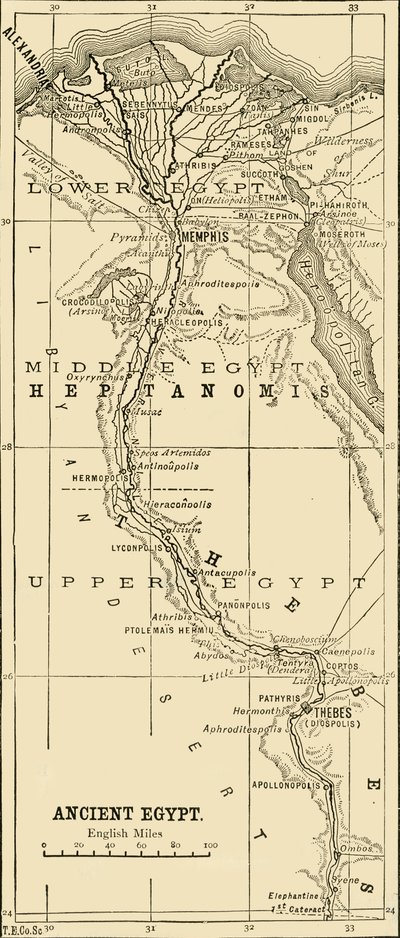 Muinaisen Egyptin kartta, 1890. tekijältä Unbekannt