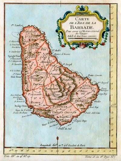 Barbadoksen kartta, c1758 tekijältä Unbekannt