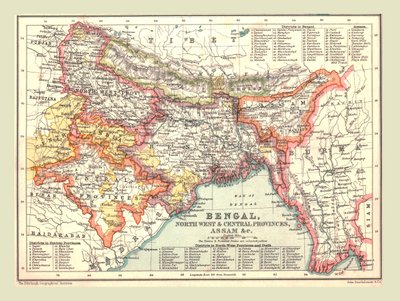 Bengalin, Luoteis- ja Keskiprovinssien sekä Assamin kartta, 1902. tekijältä Unbekannt