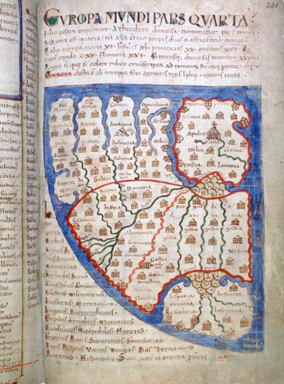 Euroopan kartta, sivu Liber Floriduksesta, 1100-luku tekijältä Unbekannt