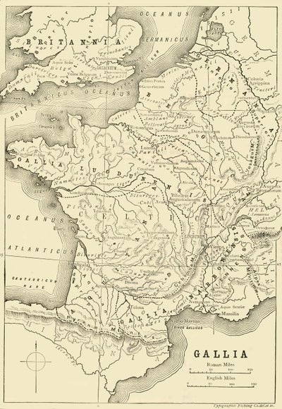 Gallian ja osan Britanniasta kartta, 1890. tekijältä Unbekannt