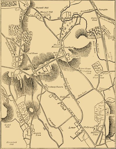 Hornseyn ja naapuruston kartta vuodelta 1819, c1876. tekijältä Unbekannt