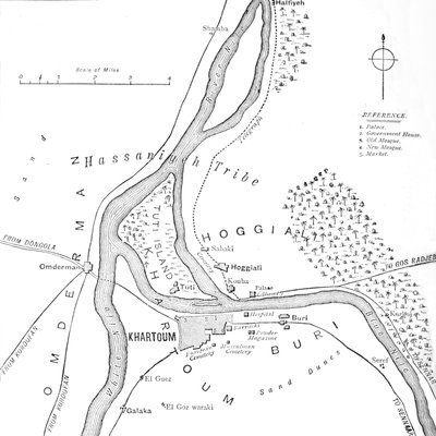 Kartta Khartumista ja lähialueista, c1885 tekijältä Unbekannt
