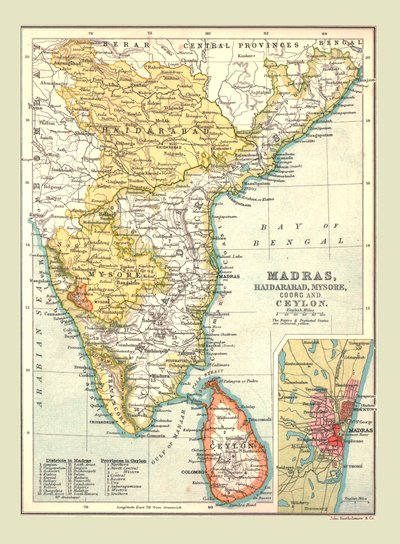 Madrasin, Hyderabadin, Mysoren, Coorgin ja Ceylonin kartta, 1902. tekijältä Unbekannt