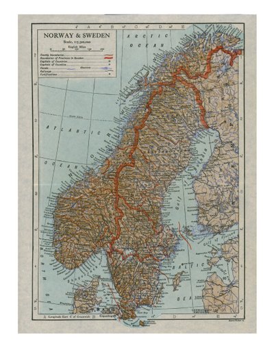 Norjan ja Ruotsin kartta, 1800-luku tekijältä Unbekannt