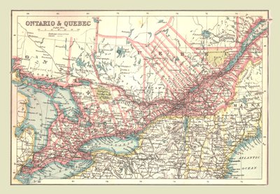 Ontarion ja Quebecin kartta, 1902. tekijältä Unbekannt