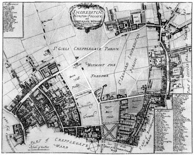Shoreditchin kartta, Norton Folgate ja Cripplegate, 1907 tekijältä Unbekannt