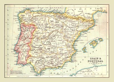 Espanjan ja Portugalin kartta, 1902. tekijältä Unbekannt