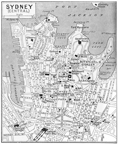 Sydneyn keskustan kartta, Uusi Etelä-Wales, Australia, vuodelta 1924 tekijältä Unbekannt