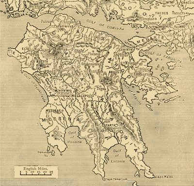 Peloponnesoksen kartta, 1890. tekijältä Unbekannt