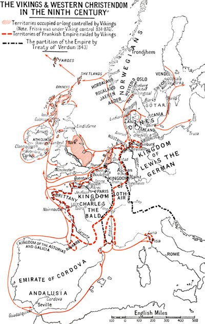 Kartta viikinkeistä ja läntisestä kristikunnasta yhdeksännellä vuosisadalla, 1935 tekijältä Unbekannt