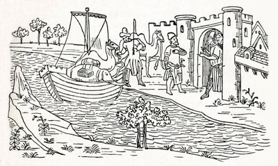 Marco Polo Lands Ormuzissa, c1300, 1912 tekijältä Unbekannt