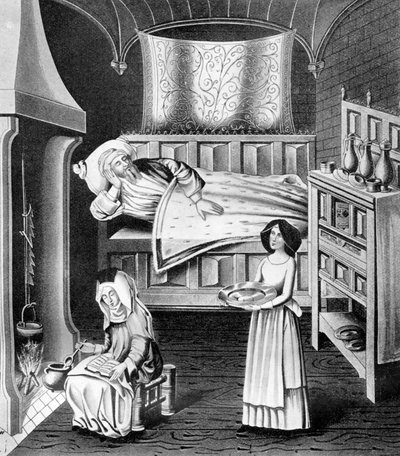 Matrona ja palvelija sairaskammiossa, n. 1470, 1910 tekijältä Unbekannt