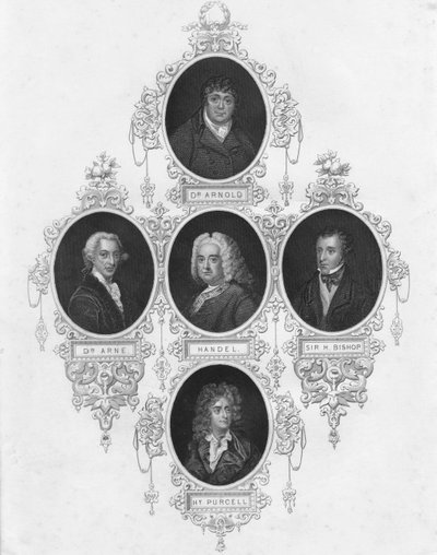 Brittiläisten säveltäjien medaljonkimuotokuvia, 1800-luvun alkupuoli. tekijältä Unbekannt