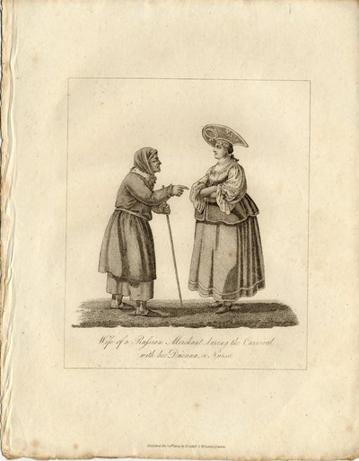 Kauppiaan vaimo sairaanhoitajan kanssa Faschingin aikana, 1833 tekijältä Unbekannt