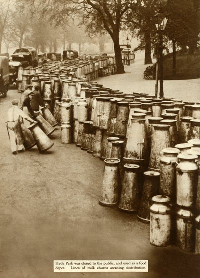 Maitopyöryt Hyde Parkissa yleislakon aikana Lontoossa, 1926, 1935. tekijältä Unbekannt