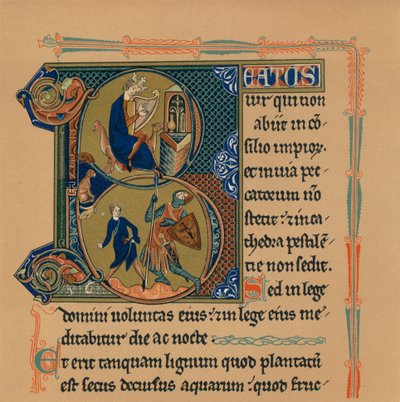 Pienoiskirjain ja osa psalterin sivua, 1200-luku, 1901 tekijältä Unbekannt